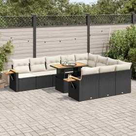 Set sofás jardín y cojines 10 pzas ratán sintético acacia negro by , Garden sets - Ref: Foro24-3327647, Price: 743,32 €, Disc...