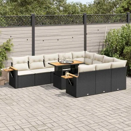 Set sofás jardín y cojines 10 pzas ratán sintético acacia negro de , Conjuntos de jardín - Ref: Foro24-3327647, Precio: 745,3...