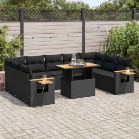 Set sofás jardín y cojines 10 pzas ratán sintético acacia negro de , Conjuntos de jardín - Ref: Foro24-3327639, Precio: 709,4...