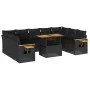 Set sofás jardín y cojines 10 pzas ratán sintético acacia negro by , Garden sets - Ref: Foro24-3327639, Price: 710,48 €, Disc...