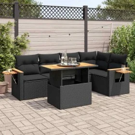 Set sofás jardín y cojines 5 pzas ratán sintético acacia negro by , Garden sets - Ref: Foro24-3327597, Price: 470,27 €, Disco...