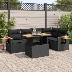 Set sofás jardín y cojines 5 pzas ratán sintético acacia negro de , Conjuntos de jardín - Ref: Foro24-3327597, Precio: 497,67...