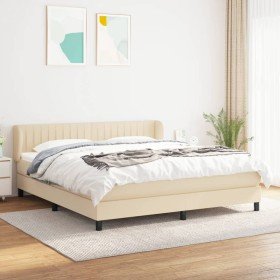 Cama box spring con colchón tela color crema 160x200 cm Cama box spring con colchón tela color crema 160x200 cm