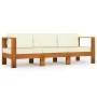 3-seater garden sofa with cream cushion in solid acacia wood by vidaXL, Garden sets - Ref: Foro24-3057927, Price: 372,85 €, D...