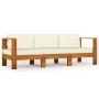 3-Sitzer-Gartensofa mit cremefarbenem Kissen aus massivem Akazienholz von vidaXL, Gartensets - Ref: Foro24-3057927, Preis: 41...