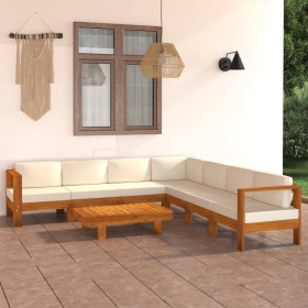 Muebles de jardín 8 pzas cojines blanco crema madera de acacia
