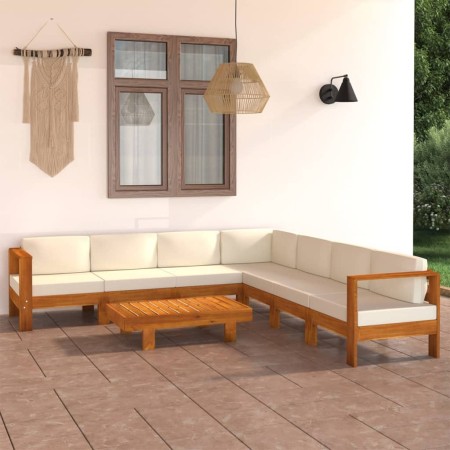 Gartenmöbel 8 Stück Kissen weiß cremefarbenes Akazienholz von vidaXL, Gartensets - Ref: Foro24-3057940, Preis: 956,35 €, Raba...