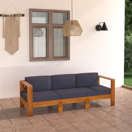 3-Sitzer-Gartensofa mit dunkelgrauem Akazienholzkissen von vidaXL, Gartensets - Ref: Foro24-3057946, Preis: 430,83 €, Rabatt: %