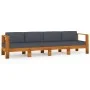 Sofá de jardín 4 plazas con cojín gris oscuro madera de acacia de vidaXL, Conjuntos de jardín - Ref: Foro24-3057947, Precio: ...