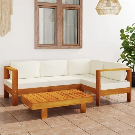 Garden furniture set, 5 pieces, cream white cushions, acacia wood. by vidaXL, Garden sets - Ref: Foro24-3057932, Price: 575,5...