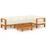 Muebles de jardín 6 pzas cojines blanco crema madera de acacia de vidaXL, Conjuntos de jardín - Ref: Foro24-3057933, Precio: ...