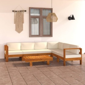 Muebles de jardín 7 pzas cojines blanco crema madera de acacia
