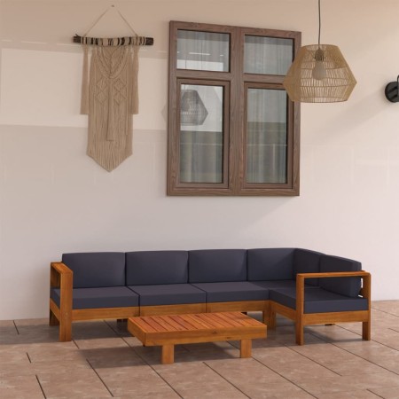 Gartenmöbel 6-teilig mit dunkelgrauen Akazienholzkissen von vidaXL, Gartensets - Ref: Foro24-3057952, Preis: 848,56 €, Rabatt: %