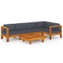 Muebles de jardín 6 pzas con cojines gris oscuro madera acacia
