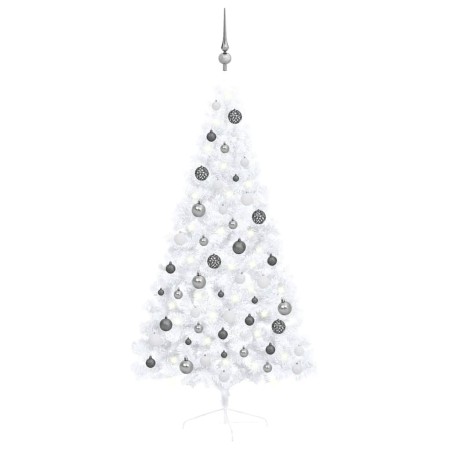 Halber Weihnachtsbaum mit Lichtern und Kugeln weiß 150 cm von , Weihnachtsbäume - Ref: Foro24-3077655, Preis: 52,02 €, Rabatt: %