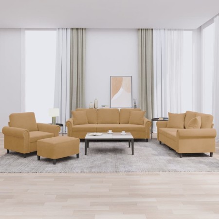 Sofagarnitur mit 4-teiligen Kissen brauner Samt von , Sofas - Ref: Foro24-3202207, Preis: 851,57 €, Rabatt: %