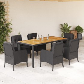 7 pcs garden dining set and cushions synthetic rattan black by , Garden sets - Ref: Foro24-3211870, Price: 800,64 €, Discount: %