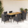 Set de comedor de jardín 7 pzas y cojines ratán sintético negro