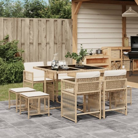9 pcs garden dining set with cushions synthetic rattan beige by , Garden sets - Ref: Foro24-3211678, Price: 377,41 €, Discoun...