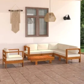 Gartenmöbel 7 Stück Kissen weiß cremefarbenes Akazienholz von vidaXL, Gartensets - Ref: Foro24-3057936, Preis: 867,28 €, Raba...