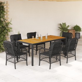 7-teiliges Garten-Esszimmerset und Kissen synthetisches Rattan schwarz von , Gartensets - Ref: Foro24-3212046, Preis: 666,04 ...