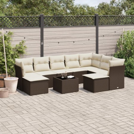 Set of 10 garden sofas and cushions synthetic rattan brown by , Garden sets - Ref: Foro24-3250422, Price: 611,56 €, Discount: %