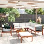 Muebles de jardín 8 pzas cojines crema madera maciza de acacia