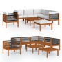 Muebles de jardín 8 pzas cojines crema madera maciza de acacia