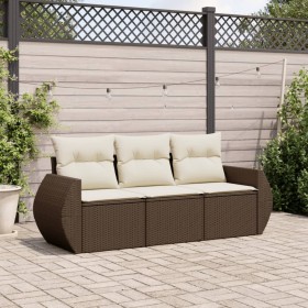 Set of 3-piece garden sofas and cushions synthetic rattan brown by , Garden sets - Ref: Foro24-3253400, Price: 239,68 €, Disc...