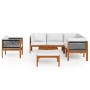 Muebles de jardín 8 pzas cojines crema madera maciza de acacia