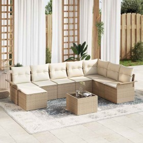 Conjunto de sofá de jardín con cojín 9 pcs Beige Poliratán