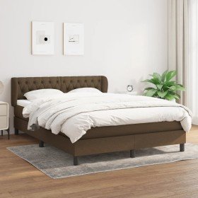 Cama box spring con colchón tela marrón oscuro 140x200 cm en Camas y somieres | Comprar online en Foro24