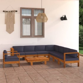 Muebles de jardín 9 pzas con cojines gris oscuro madera acacia