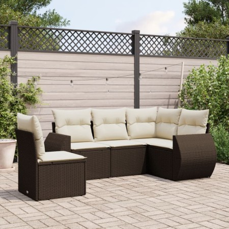 5-piece garden dining set and cushions synthetic rattan brown by , Garden sets - Ref: Foro24-3253710, Price: 381,26 €, Discou...