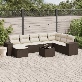 Set de sofás de jardín 9 pzas y cojines ratán sintético marrón de , Conjuntos de jardín - Ref: Foro24-3255310, Precio: 560,05...