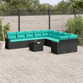 Set de sofás de jardín 11 pzas y cojines ratán sintético negro de , Conjuntos de jardín - Ref: Foro24-3219507, Precio: 825,86...