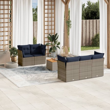 Set of 6 garden sofas with cushions synthetic rattan gray by , Garden sets - Ref: Foro24-3255816, Price: 459,80 €, Discount: %
