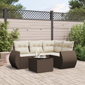 5-piece garden dining set and cushions synthetic rattan brown by , Garden sets - Ref: Foro24-3221322, Price: 363,99 €, Discou...