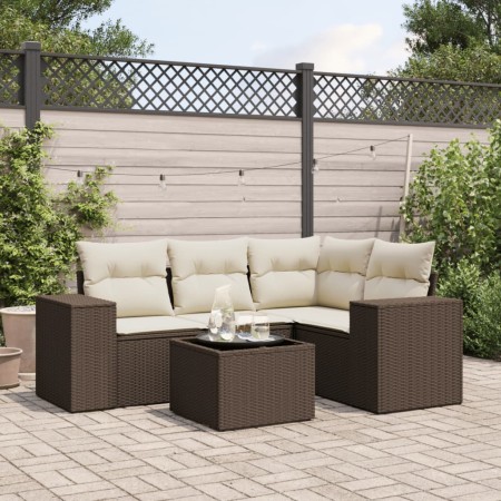 5-piece garden dining set and cushions synthetic rattan brown by , Modular outdoor sofas - Ref: Foro24-3222522, Price: 360,77...