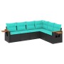 Set de sofás de jardín 6 pzas con cojines ratán sintético negro de , Conjuntos de jardín - Ref: Foro24-3226841, Precio: 495,42 €