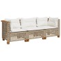 Sofá de jardín de 3 plazas con cojines ratán sintético beige de , Sofás de exterior - Ref: Foro24-365940, Precio: 275,81 €, D...