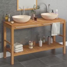 Mueble tocador madera teca maciza con lavabos de mármol crema