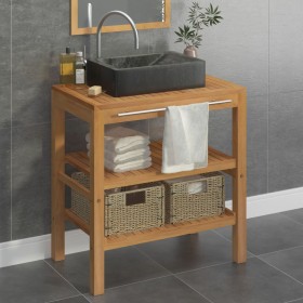 Mueble tocador madera teca maciza con lavabo de mármol negro