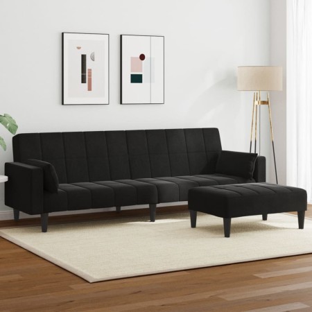 Sofá cama de 2 plazas con taburete terciopelo negro von , Sofas - Ref: Foro24-3258136, Preis: 341,61 €, Rabatt: %