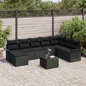 Conjunto de sofá de jardín 9 pcs Negro ratán sintético en Conjuntos de jardín | Comprar online en Foro24