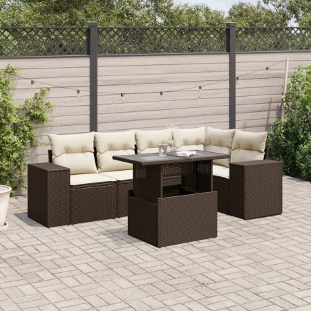 Set sofás de jardín 6 piezas y cojines ratán sintético marrón by , Garden sets - Ref: Foro24-3269153, Price: 454,78 €, Discou...