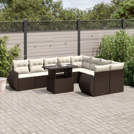 Set de sofás de jardín 10 pzas y cojines ratán sintético marrón by , Garden sets - Ref: Foro24-3268763, Price: 748,17 €, Disc...
