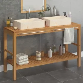 Solid teak wood vanity unit with cream marble sinks by vidaXL, bathroom vanities - Ref: Foro24-3058167, Price: 514,59 €, Disc...