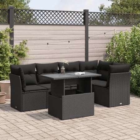 Set de sofás de jardín 6 piezas y cojines ratán sintético negro de , Conjuntos de jardín - Ref: Foro24-3326156, Precio: 458,30 €