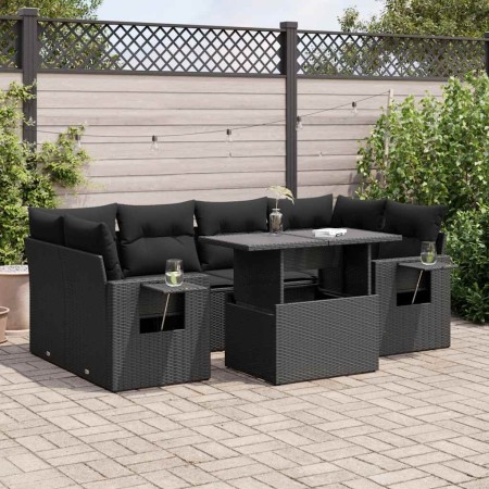 Set de sofás de jardín 7 pzas con cojines ratán sintético negro by , Garden sets - Ref: Foro24-3326426, Price: 552,50 €, Disc...